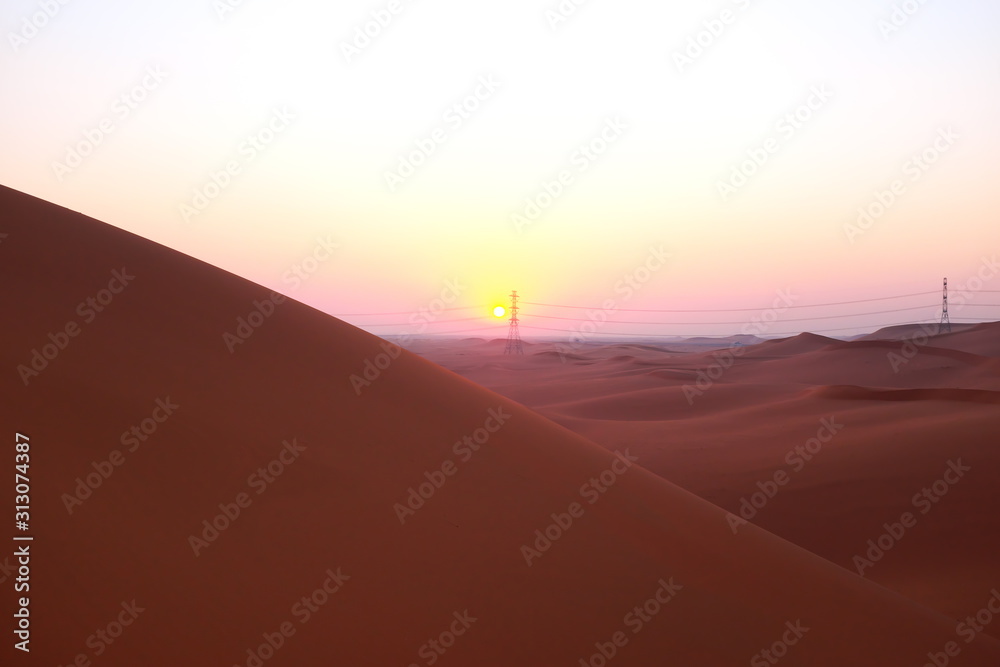 Pastel colored sunrise in the Arabian desert in Riyadh, Saudi Arabia