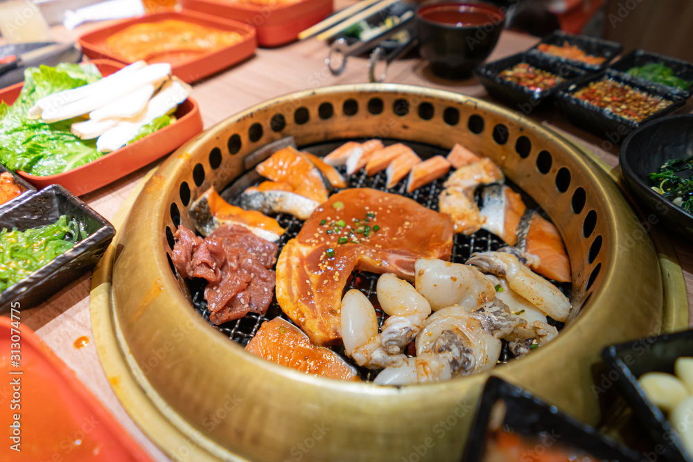 Japanese meet BBQ set ( Yakiniku ) in a Japanese restaurant Japanese meet BBQ set ( Yakiniku ) in a Japanese restaurant