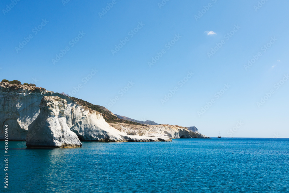 Aegean Crustal Sea Water and Rock Formations in Milos Island Greece