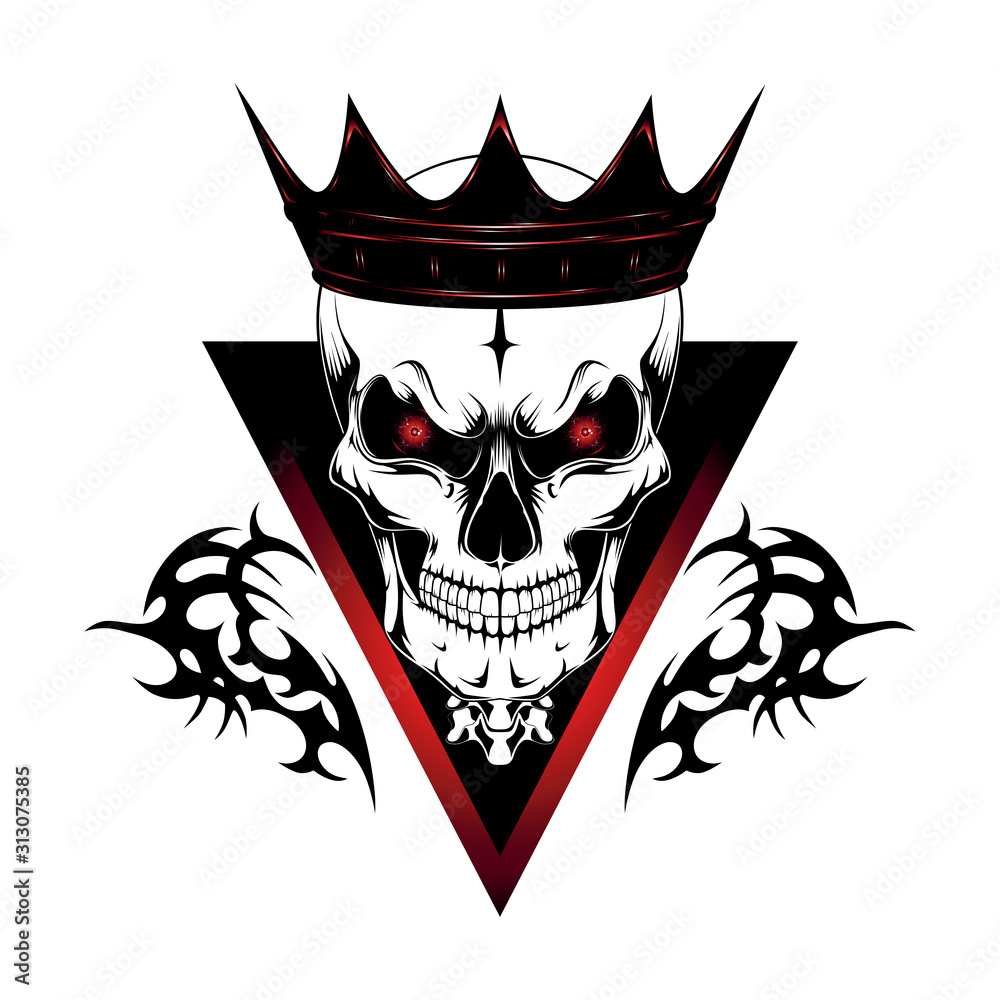 Skull in the crown with luminous eyes. Vector image on a white ...