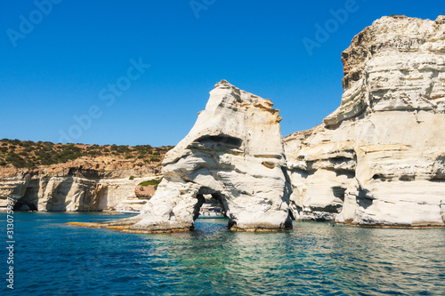 Aegean Crustal Sea Water and Rock Formations in Milos Island Greece