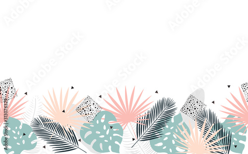 Vector horizontal Background with Tropical Leaves. Botanical Pattern.