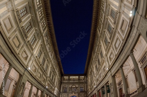 View of the Uffizi gallery in Florence at night