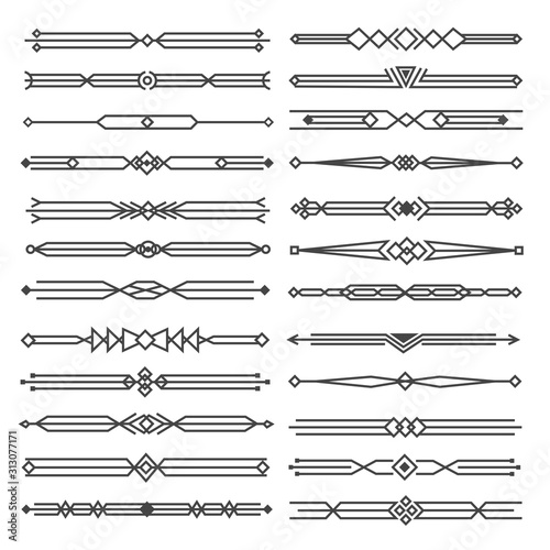 Art deco divider, retro arts border, decorative ornaments and golden dividers borders, minimal elegant golden ornament frame for wedding invitation card. Vector design isolated icons set