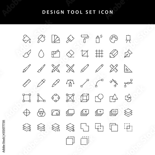 vector illustration icons set of graphic designer items and tools outline icon set
