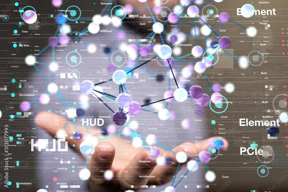 cloud connected to many objects on a virtual screen.