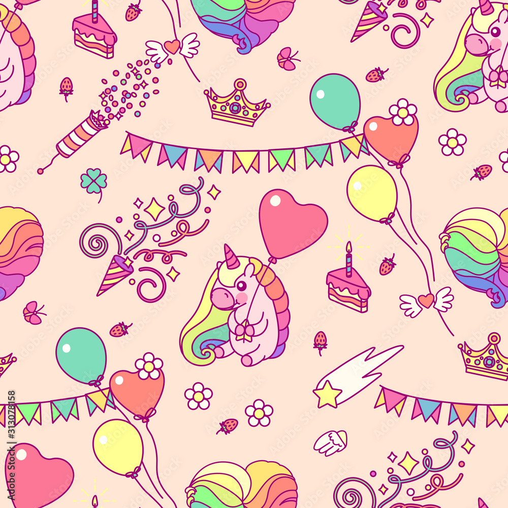vector cute unicorn seamless pattern