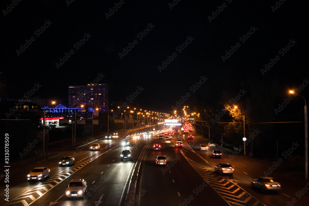 Night road of Sainа and Abay streets, Almaty city, Kazakhstan, 08/25/2018