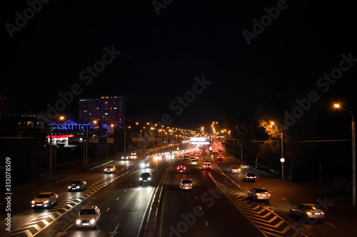Night road of Sainа and Abay streets, Almaty city, Kazakhstan, 08/25/2018