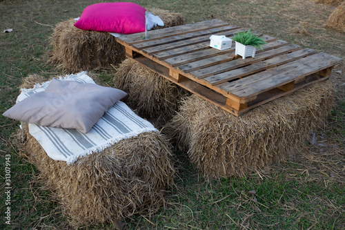 Chair made from rice plants. Chair made of straw. Vintage chair. photo