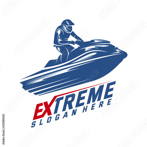 Jet Ski Sports Logo vector, Extreme Jet Ski design vector silhouette