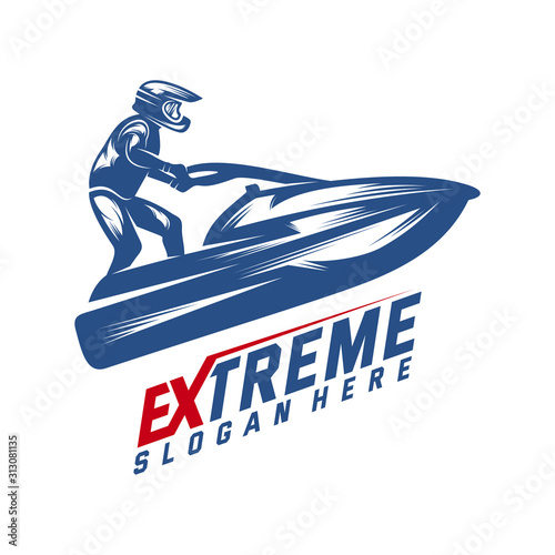 Jet Ski Sports Logo vector, Extreme Jet Ski design vector silhouette