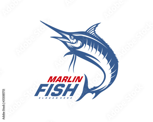 Marlin Fish logo design vector. Fishing logo design template illustration . Sport fishing Logo