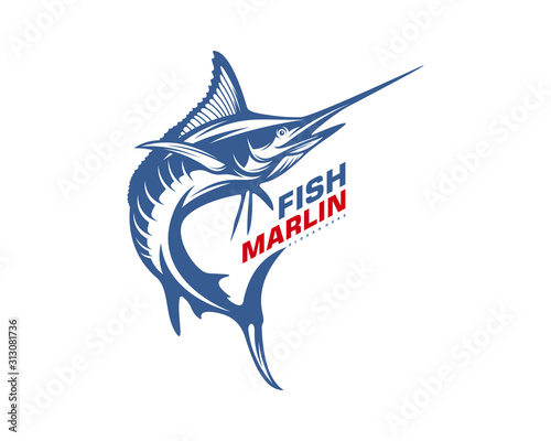 Marlin Fish logo design vector. Fishing logo design template illustration . Sport fishing Logo