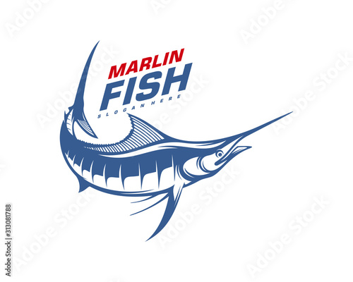 Marlin Fish logo design vector. Fishing logo design template illustration . Sport fishing Logo
