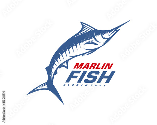 Marlin Fish logo design vector. Fishing logo design template illustration . Sport fishing Logo
