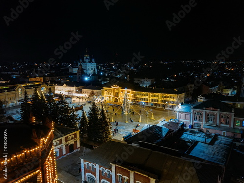 Traditional new year celebration in historic center of Yelets, Russia, aerial view photo