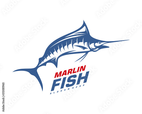 Marlin Fish logo design vector. Fishing logo design template illustration . Sport fishing Logo