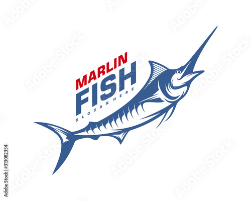 Marlin Fish logo design vector. Fishing logo design template illustration . Sport fishing Logo
