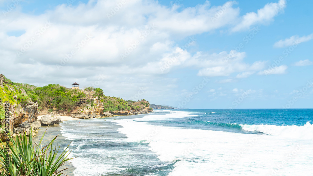 Beautiful view of rocky beach of Kukup Beach, Gunung Kidul, yogyakarta, Indonesia