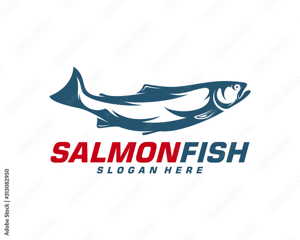 Salmon Fish logo design vector. Fishing logo design template illustration . Sport fishing Logo Salmon Fish logo design vector. Fishing logo design template illustration . Sport fishing Logo
