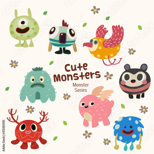 cute monster characters collection with funny expression for kids