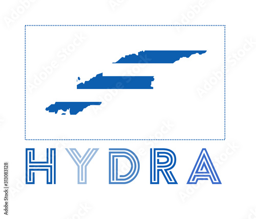 Hydra Logo. Map of Hydra with island name and flag. Amazing vector illustration.