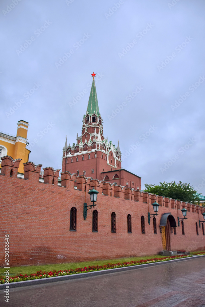 Historic Red Building in Red Square / Kremlin  touristic Area in Moscow Russia , Soviet landmark attraction