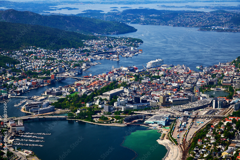 view on city of Bergen from mountain Ulriken
