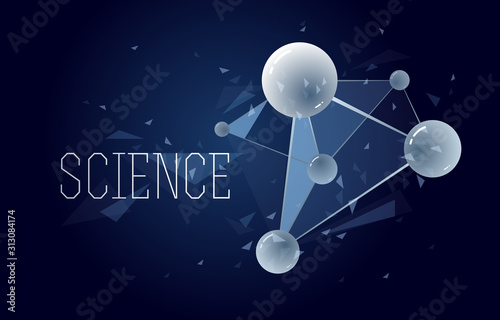 Molecules and atoms vector abstract background, science chemistry and physics theme illustration, micro and nano research and technology theme, microscopic particles.