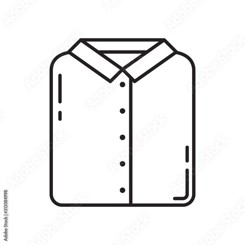 Folded men's shirt icon. Thin line art template for logo. Black and white illustration. Contour hand drawn isolated vector image on white background