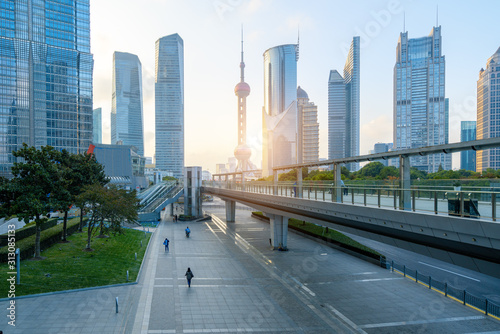 Empty square and skyscraper in Shanghai financial center, China