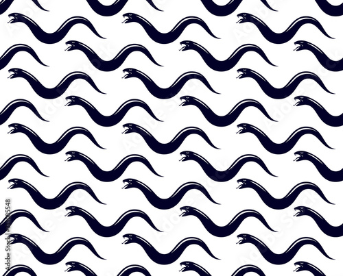 Repeat snakes seamless vector pattern, tiling endless background with venom reptiles in vintage style, subculture rock n roll and hard rock theme.