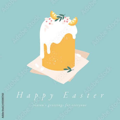 Vector illustration for Easter holiday. Easter cake and painting eggs. Template for greeting card, poster, flyer and other users.