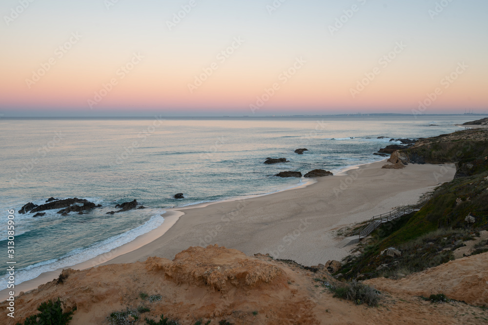 Praia do Malhao beach view at sunrise, in Portugal