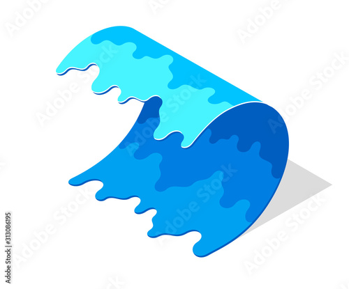 Tsunami giant water ocean wave natural disaster concept vector isometric illustration isolated on white background.