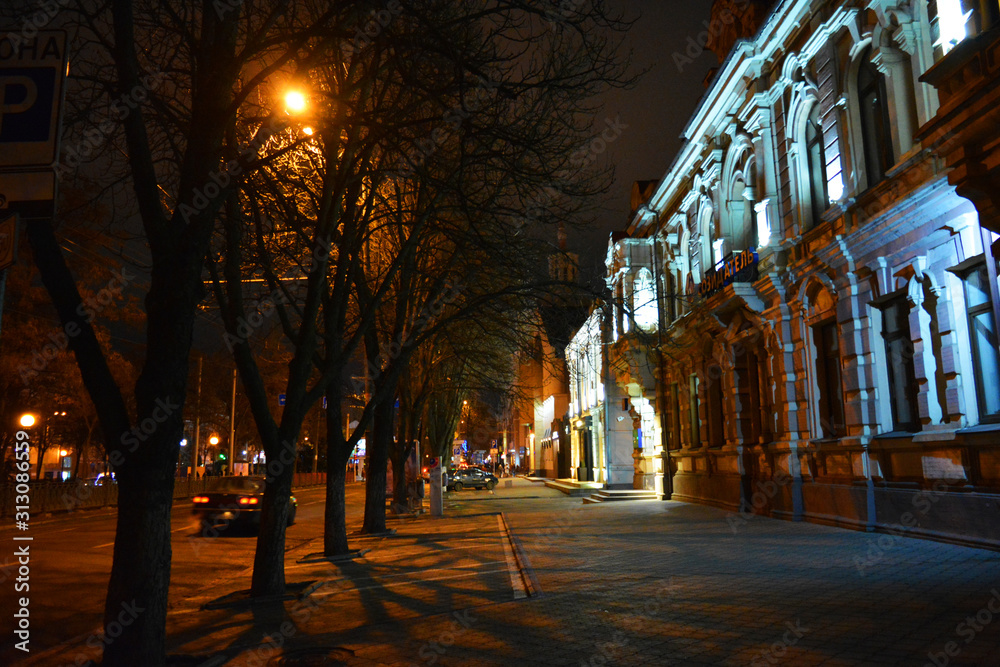 The New Year and Christmas streets of Dripro, which are decorated with bright and luminous garlands.