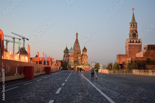 Close up for the Colorful st basil's cathedral the beautiful landmark of Red square kremlin Moscow , russia   