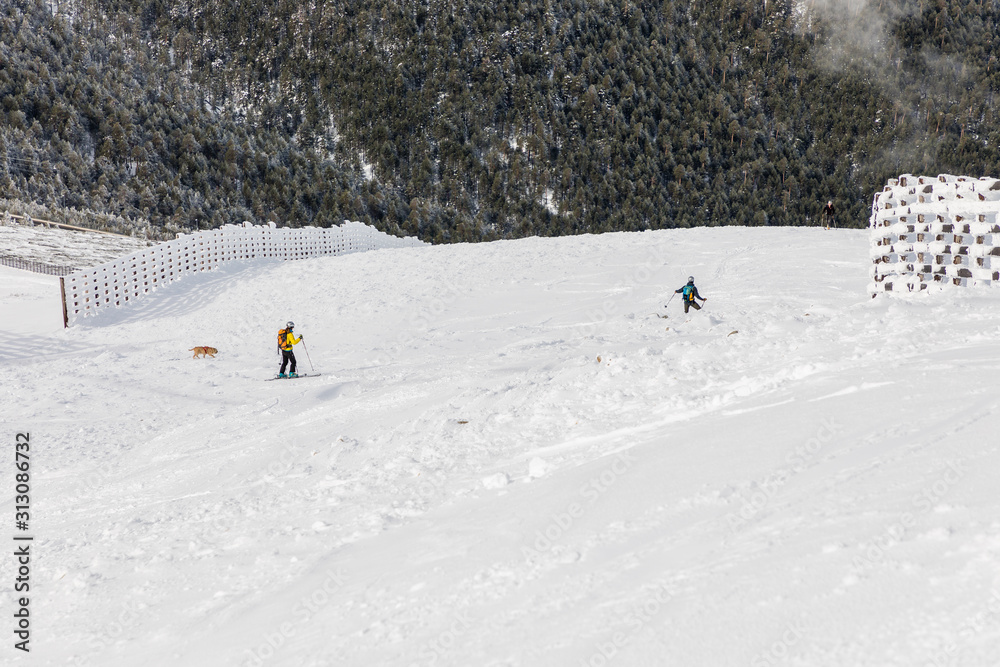 people skiing on the ski slopes of Navacerrada and Madrid, Spain