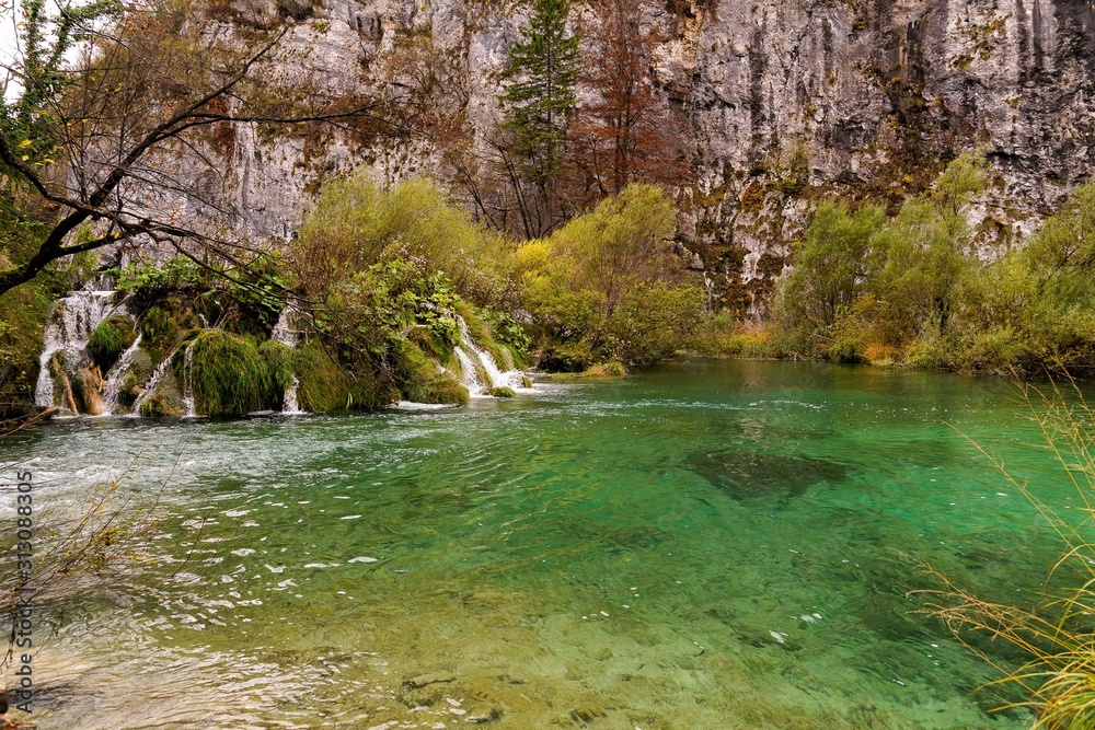 Plitvice lake waterfall in croatia natural park