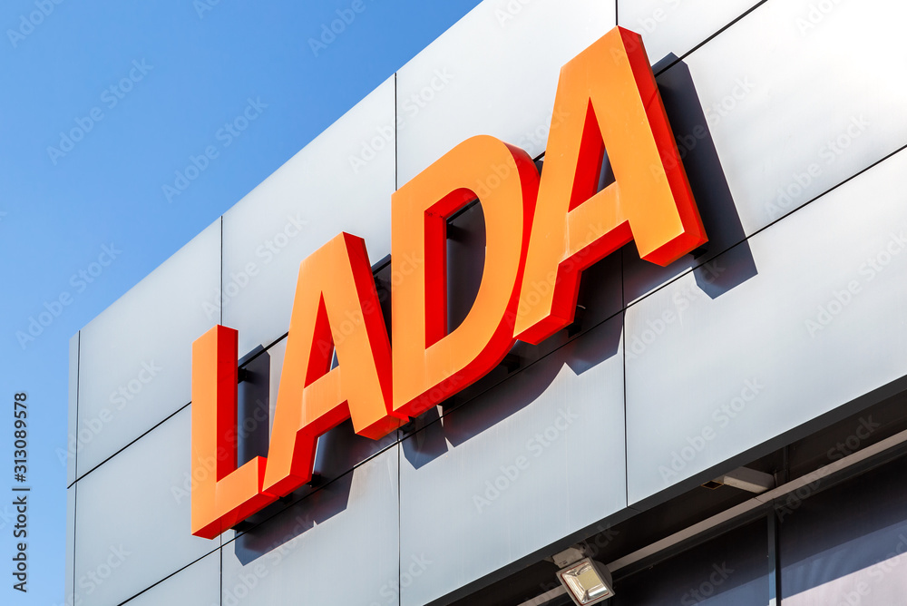 Lada dealership sign on the office of official dealer Stock Photo | Adobe  Stock