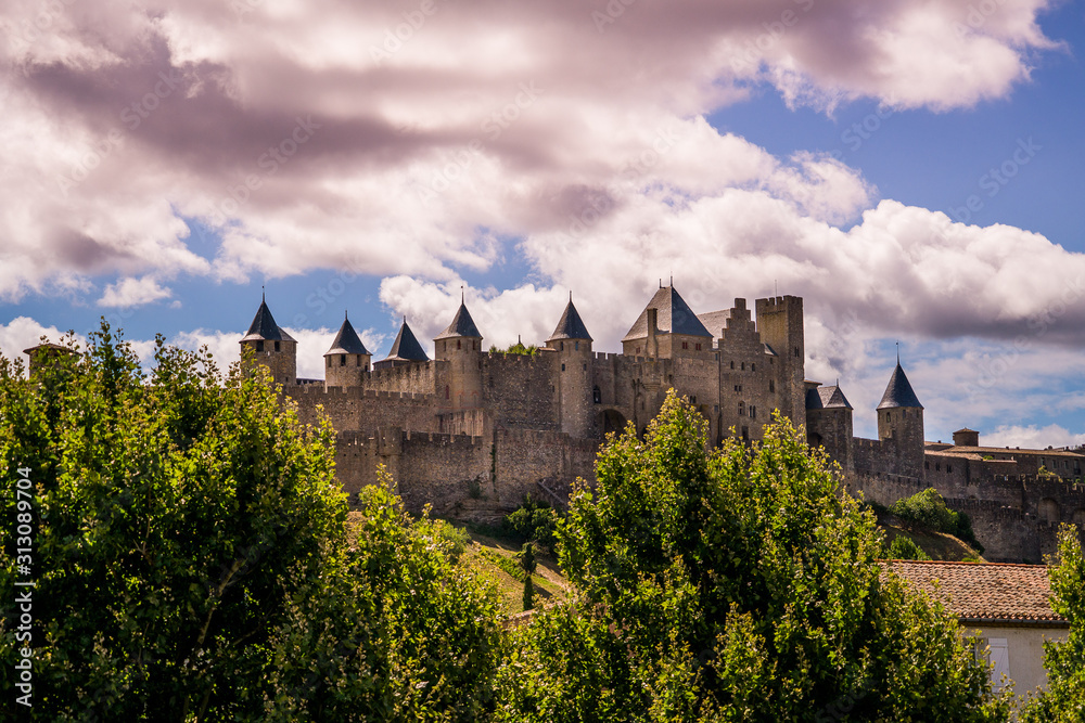 Old medieval castle of carcassonne fortress in France