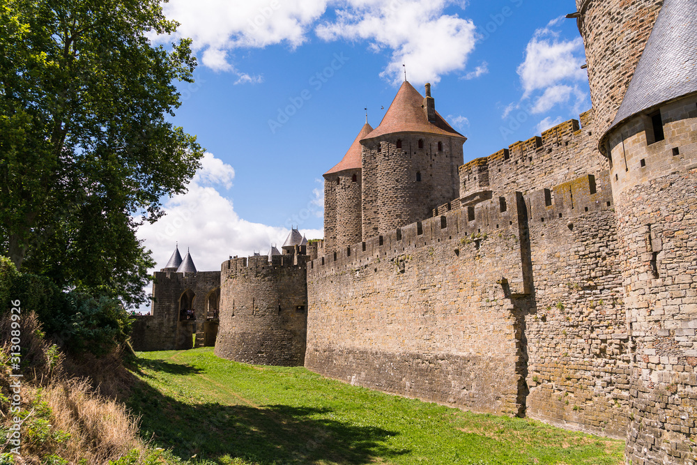 Castle tower in carcassonne fortress in france