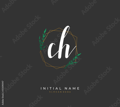 Handwritten letter C H CH for identity and logo. Vector logo template with handwriting and signature style.