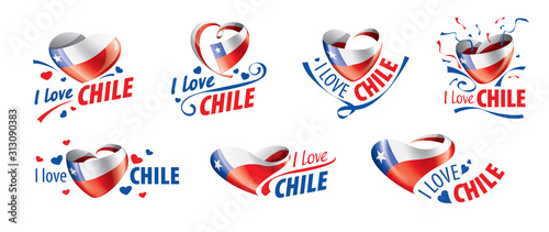 The national flag of the Chile and the inscription I love Chile. Vector illustration