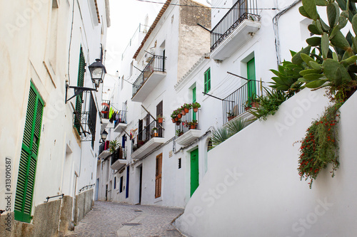 white color paint street in old town spain europe ibiza island summer travel cruise © АliVa