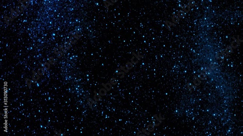 Falling blue glitter particles. Falling shiny confetti with magic, sparkling, bokeh light