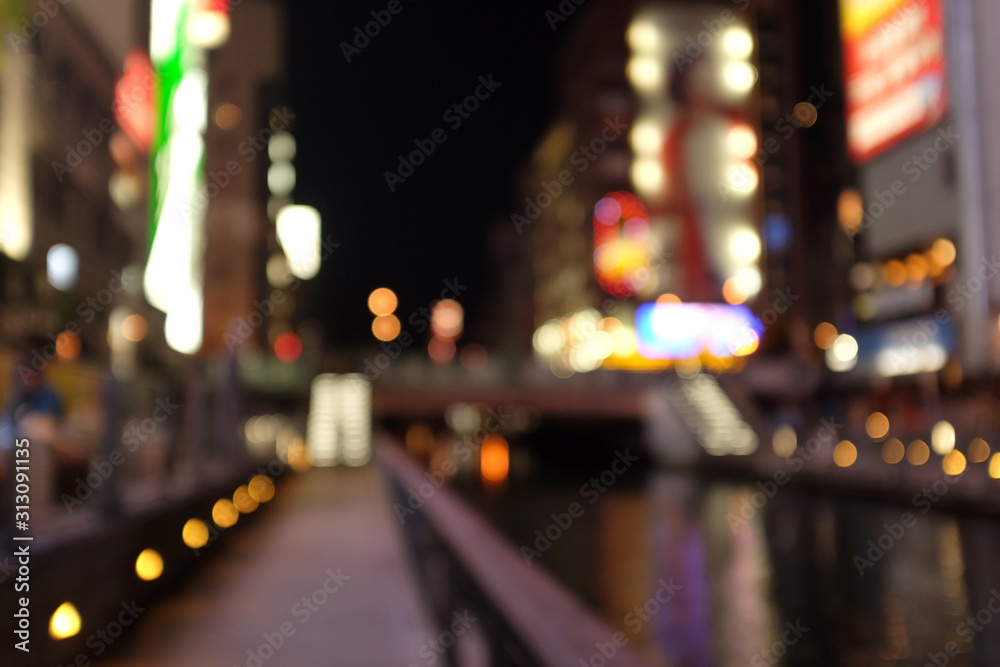 Night view at Dotonbori canal, Osaka for blurry background