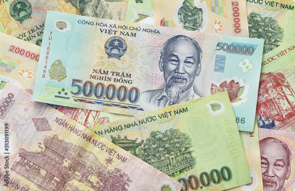 Vietnamese Dong or VND banknote on white background 