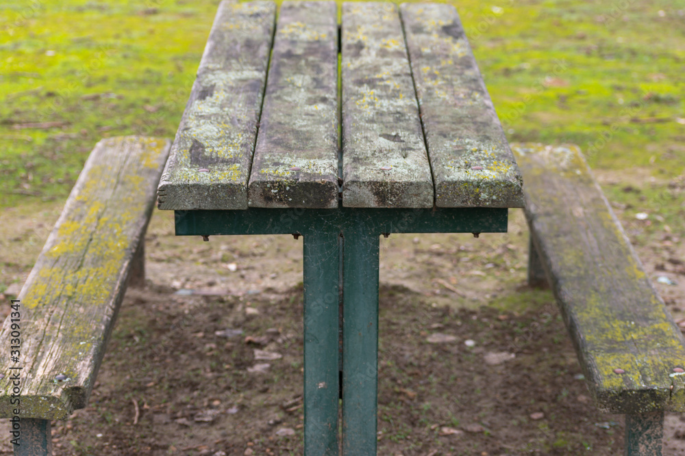 Fototapeta premium wooden table and bench widely used in the street
